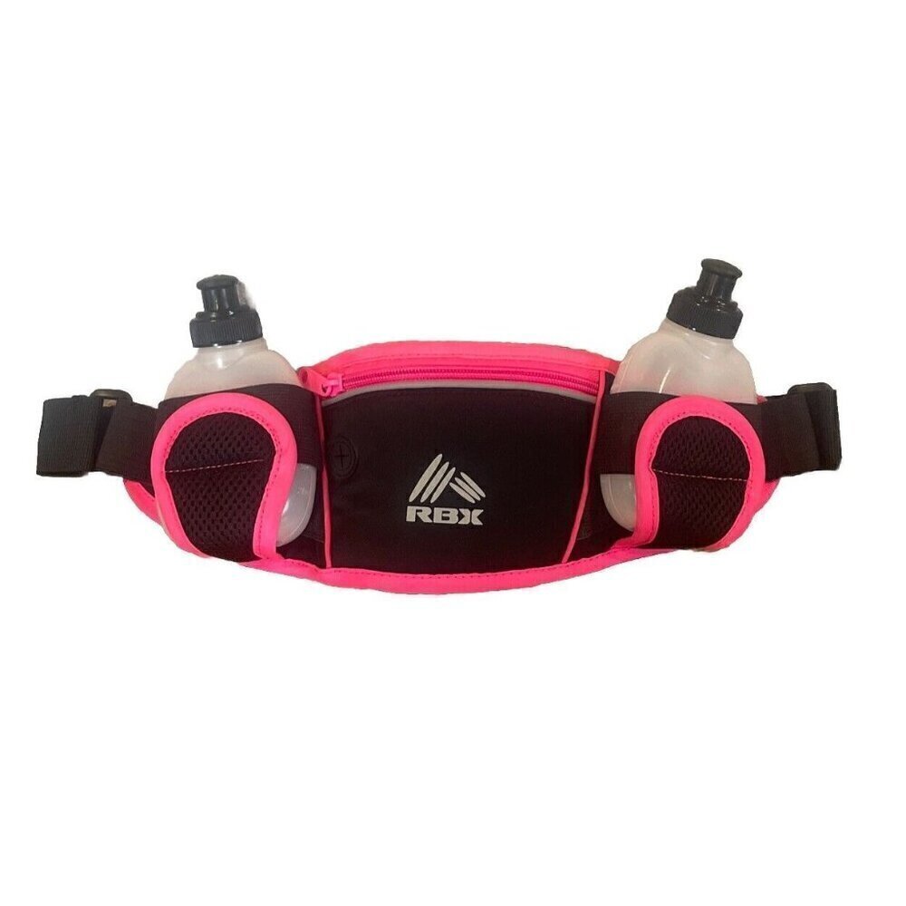 RBX Pink NYLON DUAL HYDRATION ZIPPERED POCKET WATER BOTTLE WAIST PACK